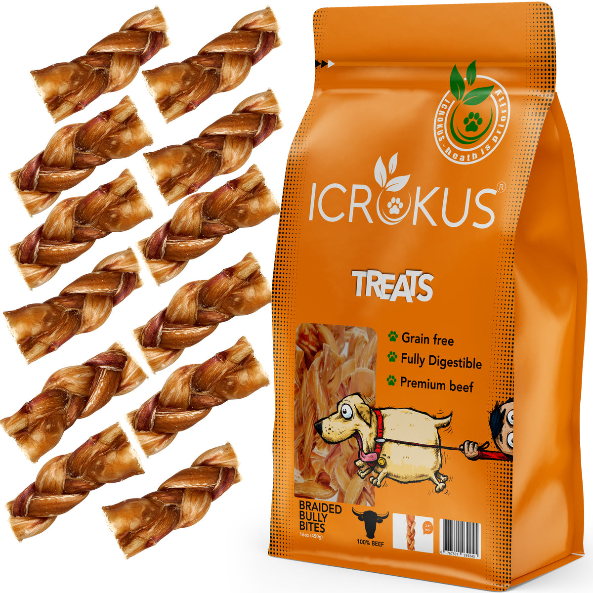 4-5 Inch Braided Bully Sticks - All-Natural Dog Chews for Aggressive Chewers