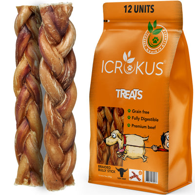 Braided Bully Sticks - 100% Natural 6-Inch (12 Pack)