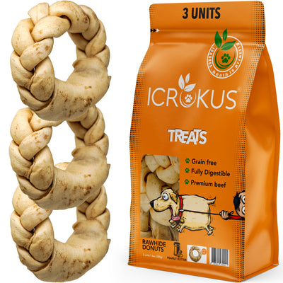 Braided Rawhides Donut - Peanut Butter 5 Inch (3 Pack)