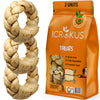 icrokus, natural, braided, rawhides, dogs, rawhide, dog, treats, digestible, chews, rings, free, range, grass, fed, treat, donut, 5, inches, set, 3, units, peanut, butter