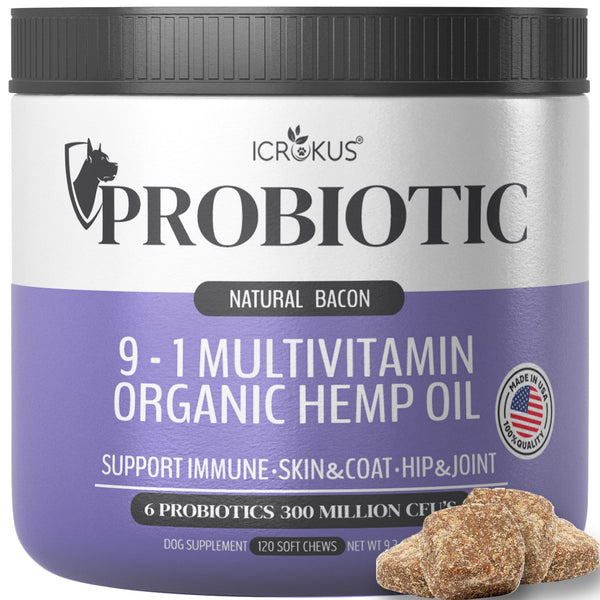 icrokus, 9, in, 1, powerful, dog, multivitamin, treats, premium, vitamins, and, supplements, probiotics, for, dogs, with, hemp, oil, colostrum, taurine, hip, joint, supplement, 120, soft, chews