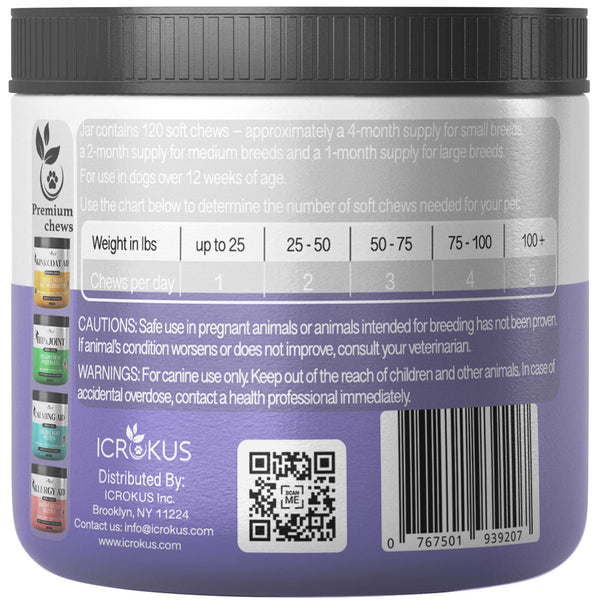 icrokus, 9, in, 1, powerful, dog, multivitamin, treats, premium, vitamins, and, supplements, probiotics, for, dogs, with, hemp, oil, colostrum, taurine, hip, joint, supplement, 120, soft, chews