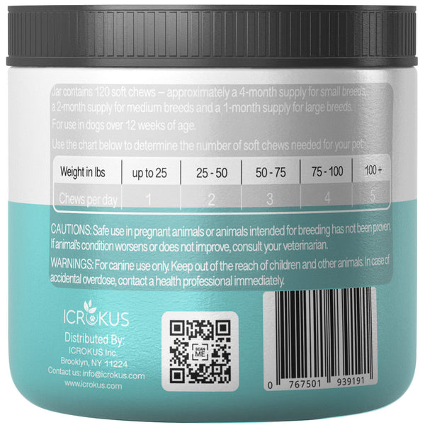 icrokus, hemp, calming, treats, for, dogs, chews, with, oil, chamomile, and, valerian, root, dog, stress, anxiety, relief, 120, soft, omega, 3-6